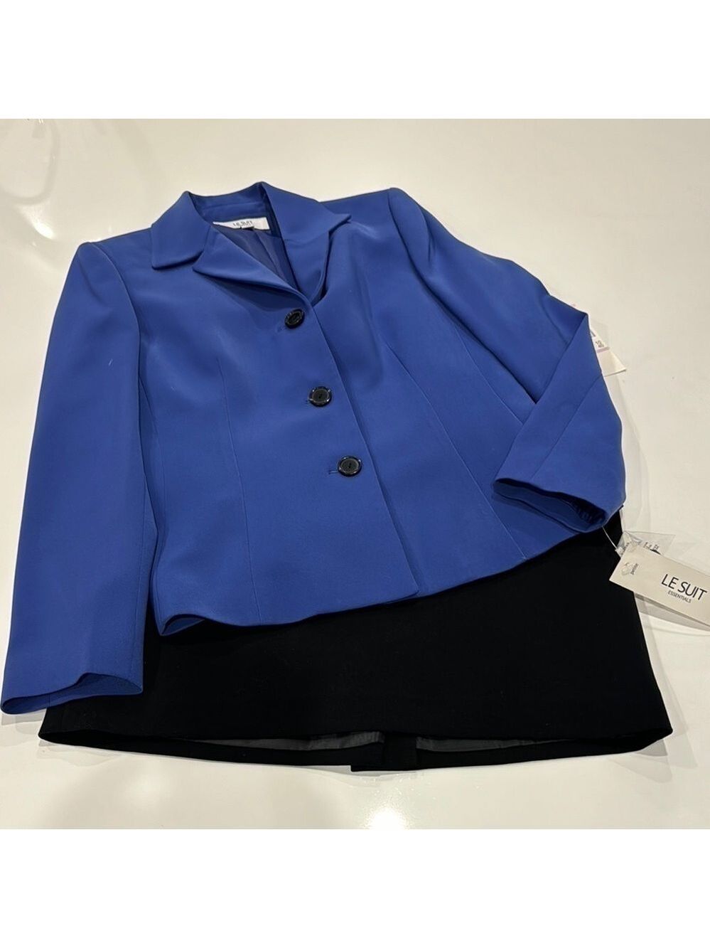 Le Suit Blue Jacket Black Skirt Women's Suit Set